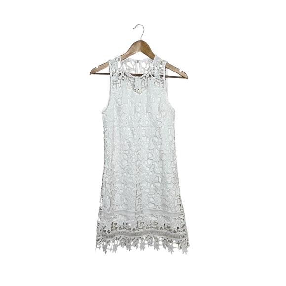 Francesca's Collections Dresses & Skirts - Francesca's White Lace Sheath Dress S Eyelet Floral Feminine Sleeveless Delicate